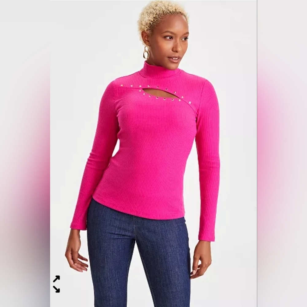 261. NWT - I.N.C. International Concepts Studded Cut-Out Mock-Neck Top